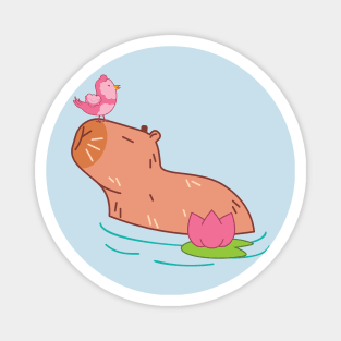 Capybara with pink bird and flower Magnet